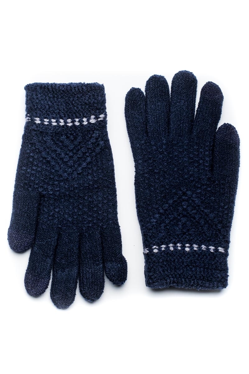 Μπλε Πλεκτά Γάντια Γυναικεία Με Διπλή Ραφή