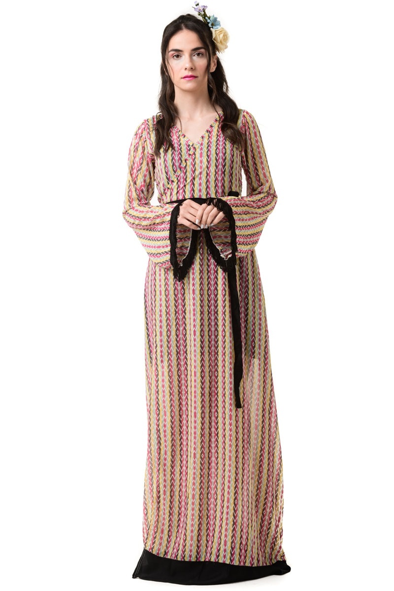 Κρουαζέ Φόρεμα Μακρύ Δετό Καμπάνα Μανίκι Ethnic