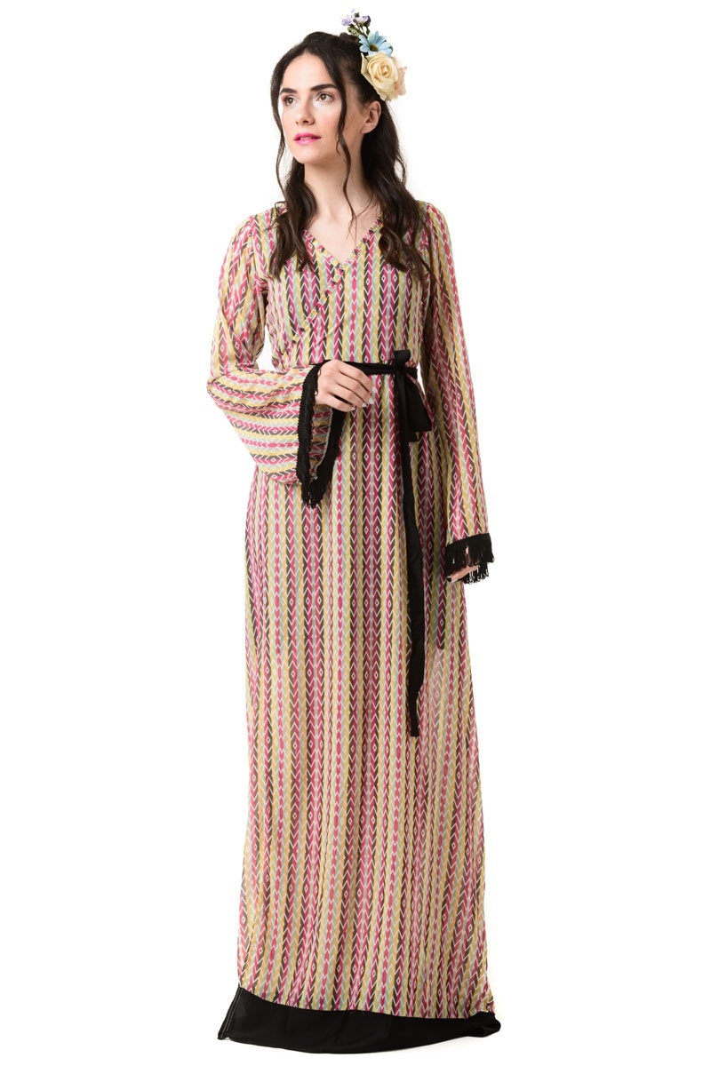 Κρουαζέ Φόρεμα Μακρύ Δετό Καμπάνα Μανίκι Ethnic