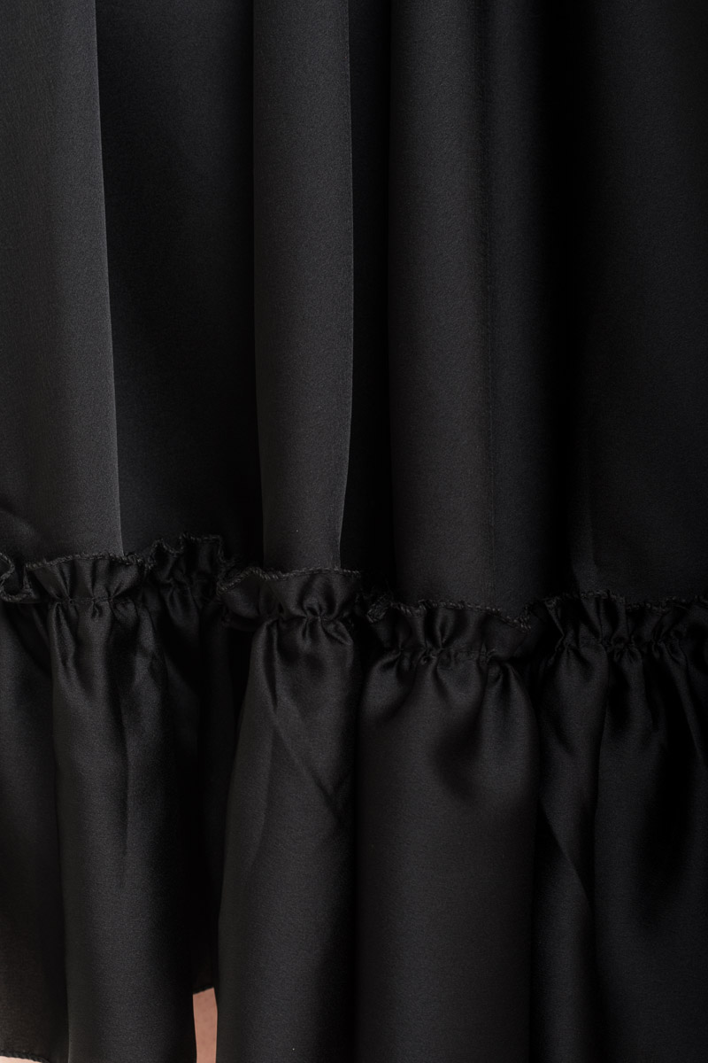 Μαύρο Τιραντέ Αέρινο Φόρεμα Σατέν Κοντό