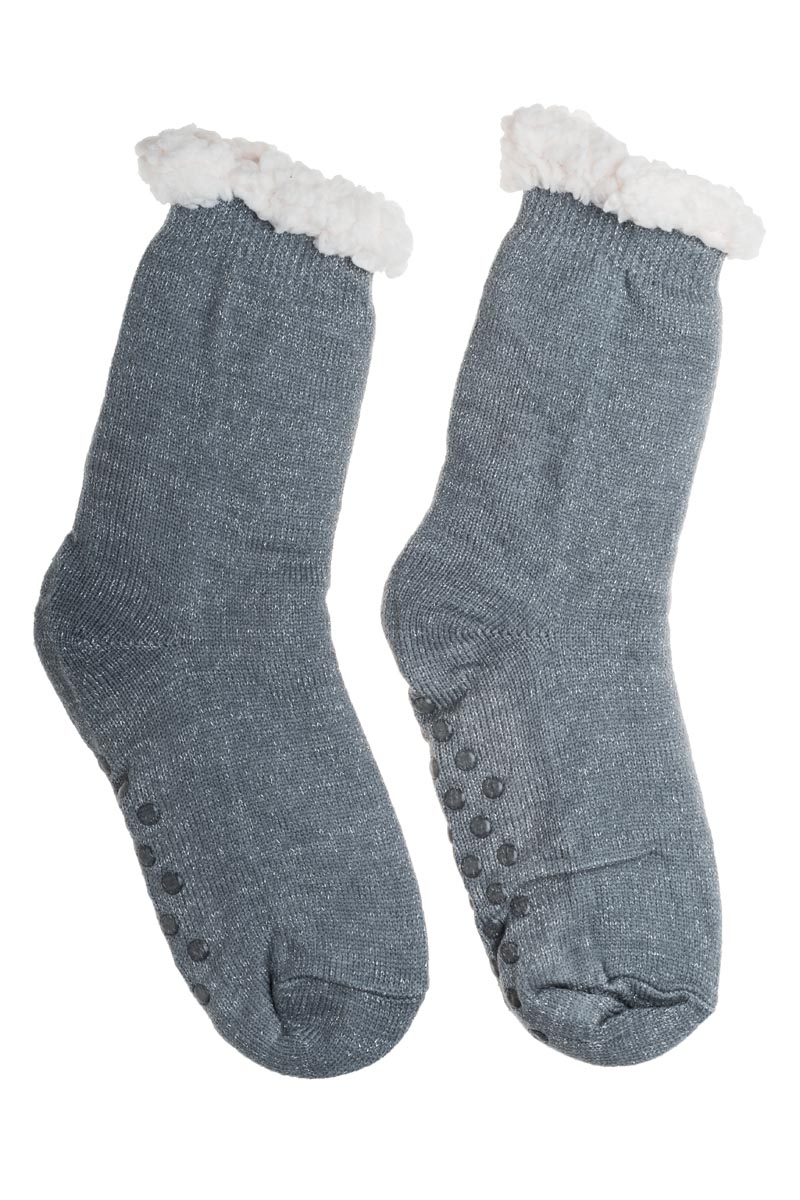 Γκρι Χειμωνιάτικες Κάλτσες με Γούνα Fluffy Γκλίτερ