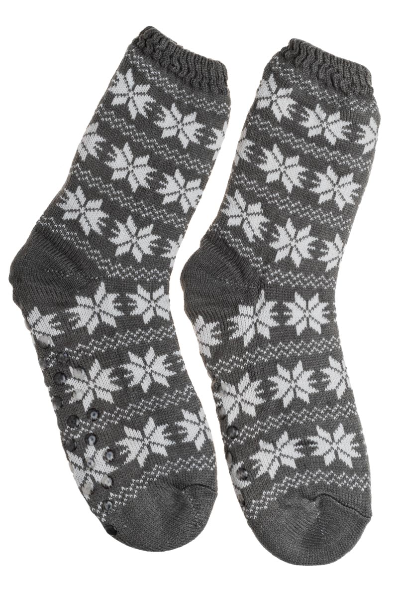 Γκρι Ανδρικές Χειμωνιάτικες Κάλτσες με Γούνα Χιονονιφάδες