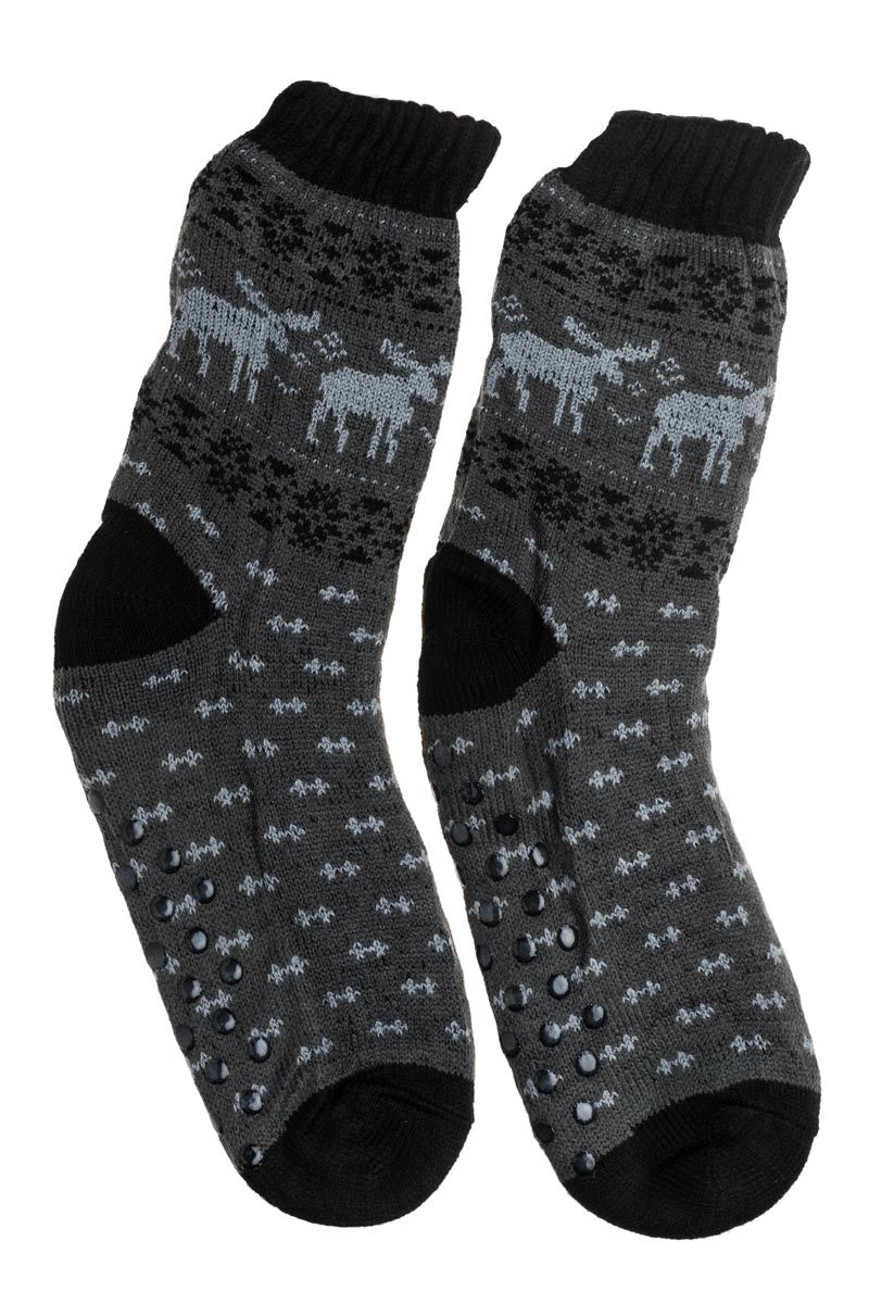 Γκρι Ανδρικές Χειμωνιάτικες Κάλτσες με Γούνα Fluffy Τάρανδοι
