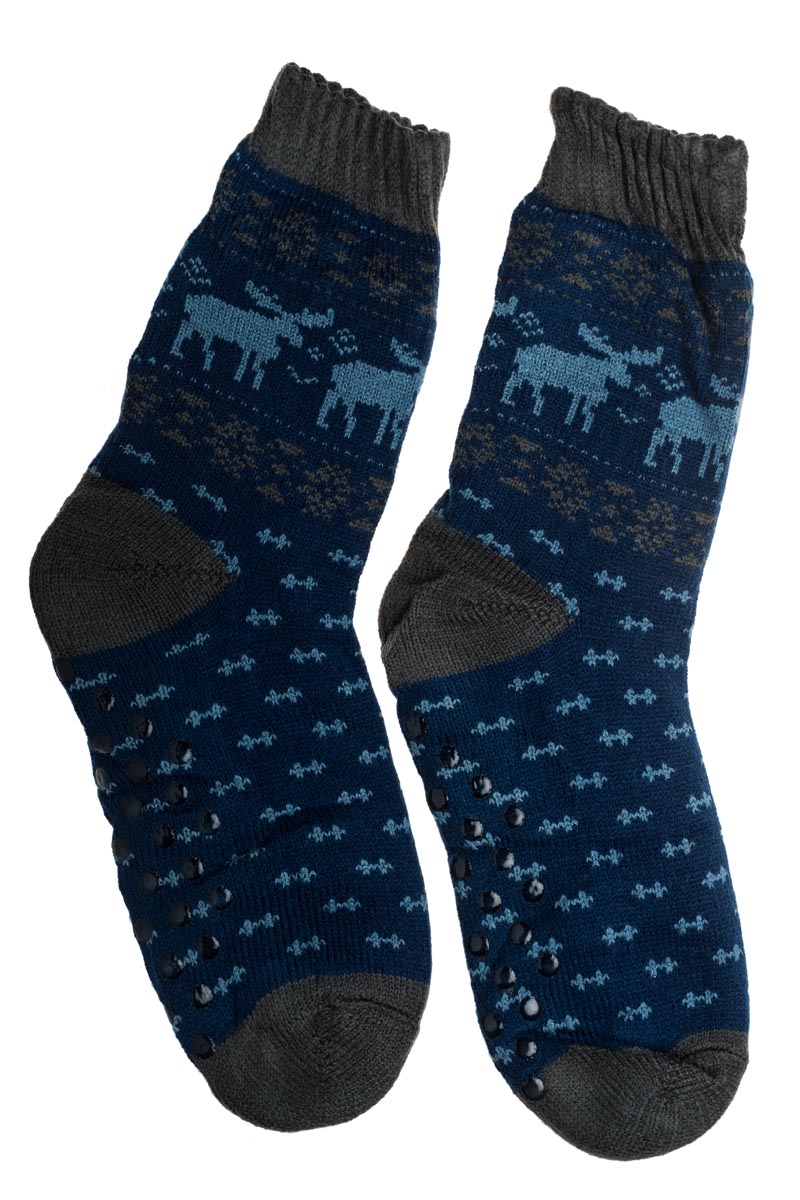 Μπλε Ανδρικές Χειμωνιάτικες Κάλτσες με Γούνα Fluffy Τάρανδοι