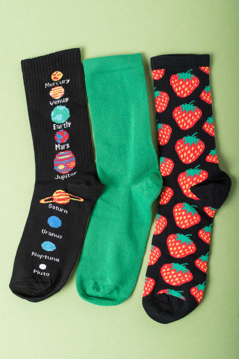 Σετ 3 Ζευγάρια Γυναικείες Κάλτσες Πλανήτες Πράσινο