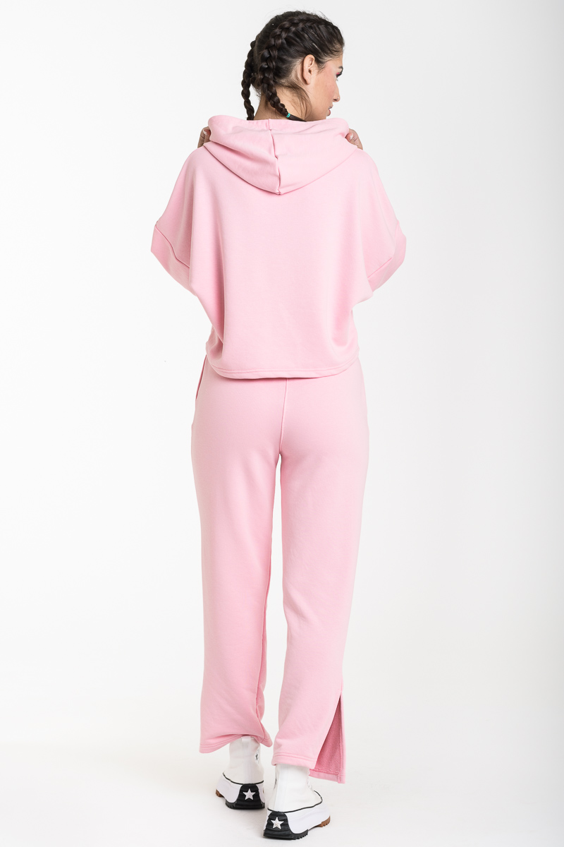 Σετ Ροζ Φόρμες Φούτερ Μπλούζα Hoodie & Παντελόνι με Ανοίγματα