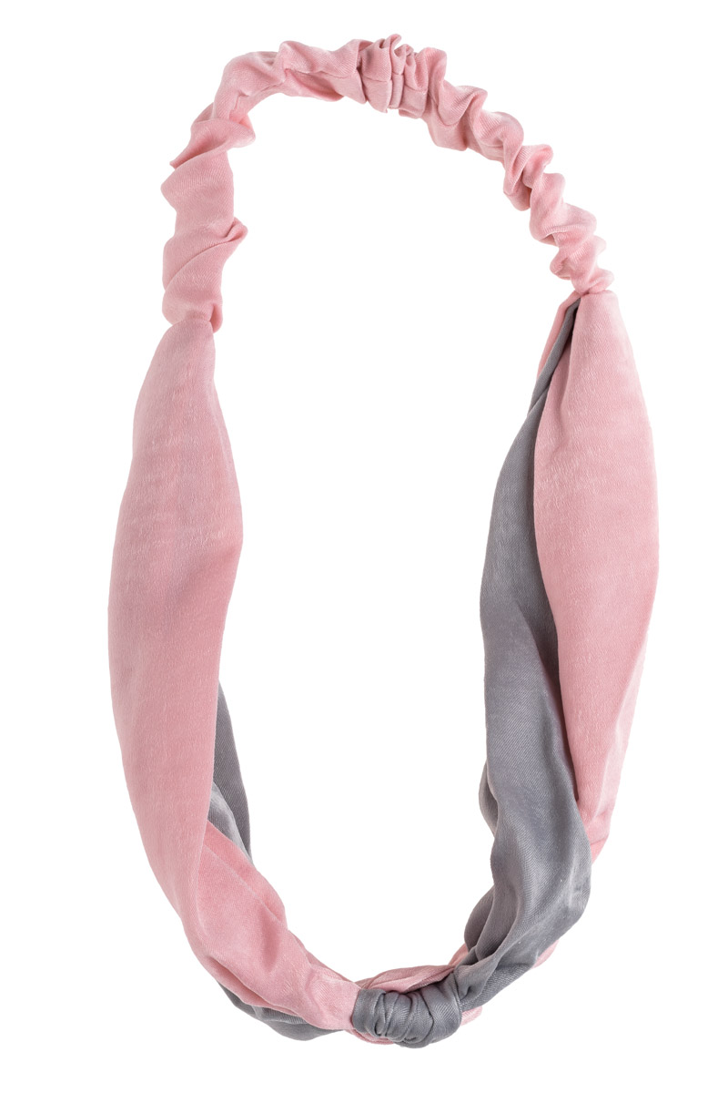Ροζ Γκρί Δίχρωμη Σατέν Κορδέλα Μαλλιών Τουρμπάνι με Κόμπο
