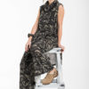 Popi Outfit Glitter Animal Print Χακί Αμάνικη Μπλούζα Ζιβάγκο με Ανοίγματα