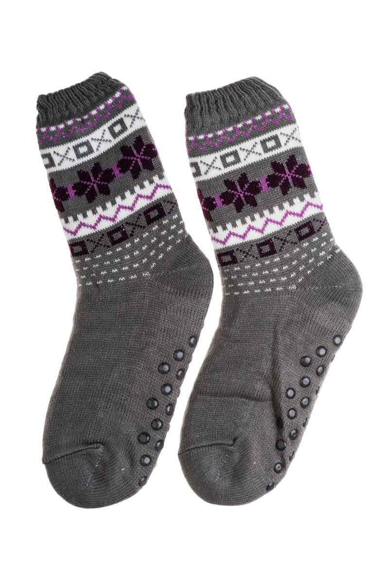 Γκρι Γυναικείες Χειμωνιάτικες Κάλτσες με Γούνα Fluffy Χιονονιφάδες