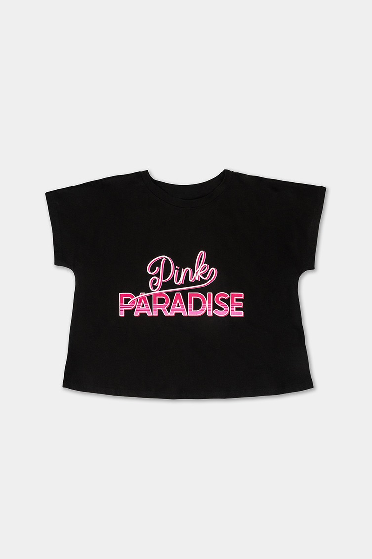 T-Shirt Μαύρο Crop Pink Paradise Μπλούζα Κοντομάνικη
