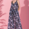 Matina Dress Blue Floral Roses Φόρεμα με Ζώνη & Τσέπες Petit Boutik
