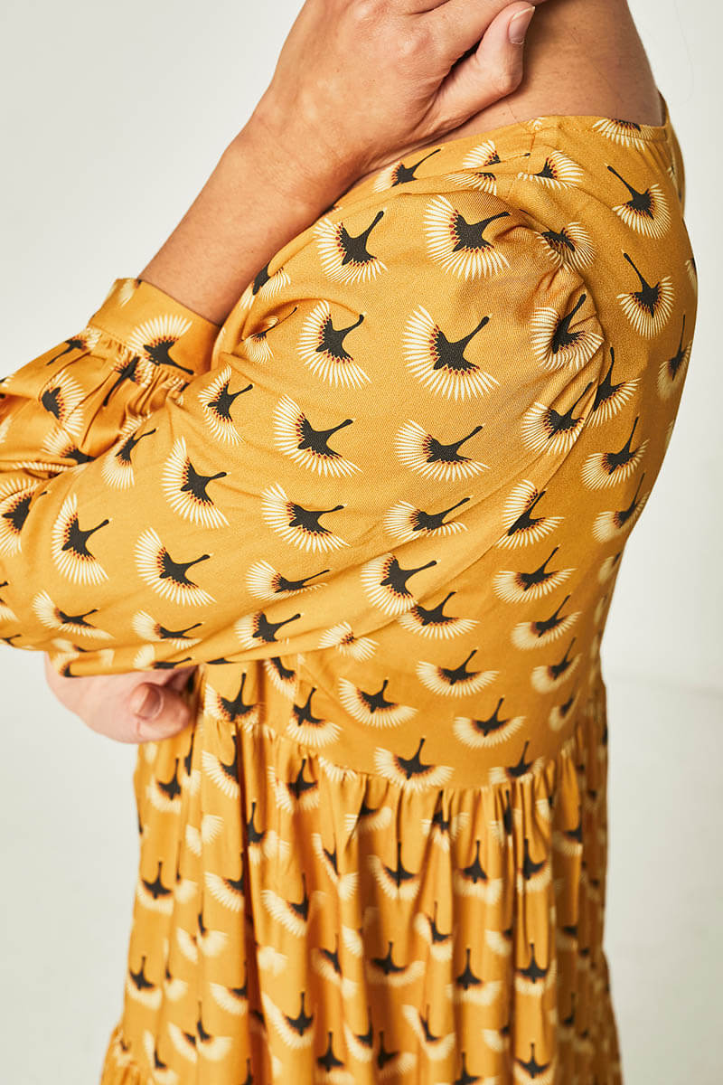 Tamarindo Ώχρα Φόρεμα με Πουλιά Smile