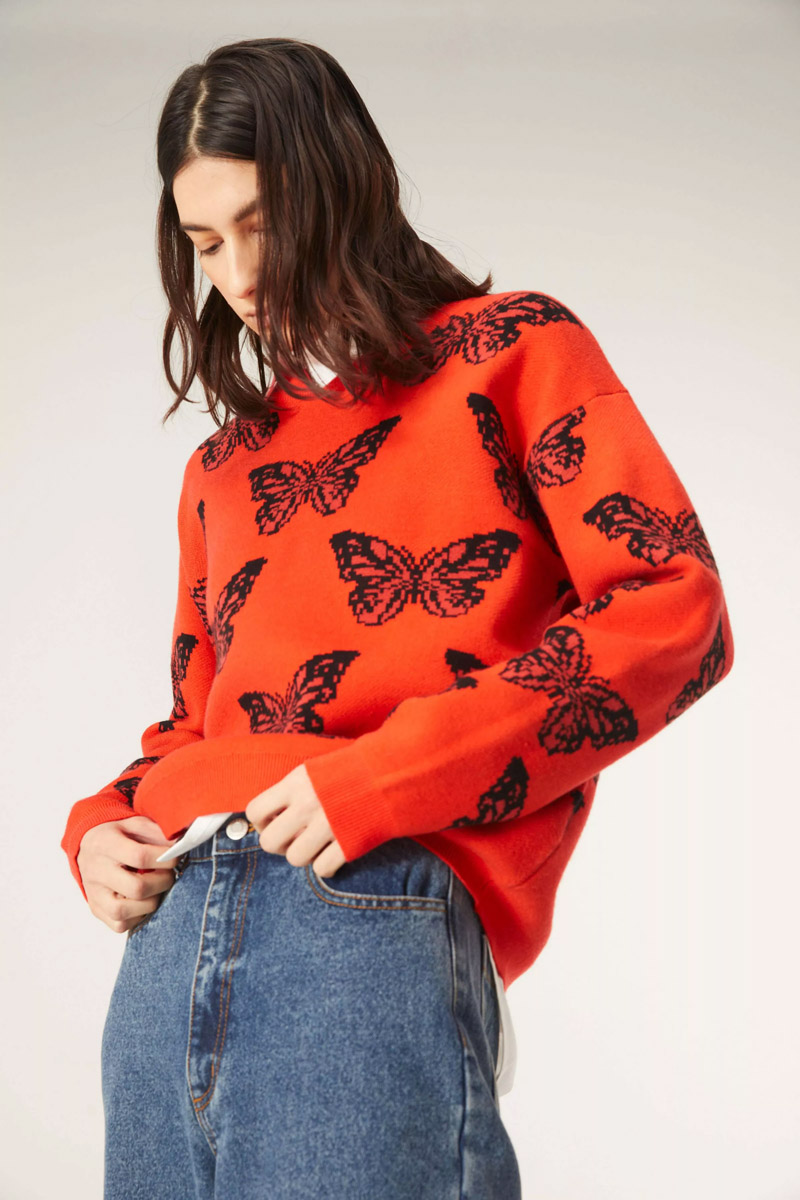 Butterfly Sweater Πορτοκαλί Ζακάρ Πλεκτό Πουλόβερ Compania Fantastica