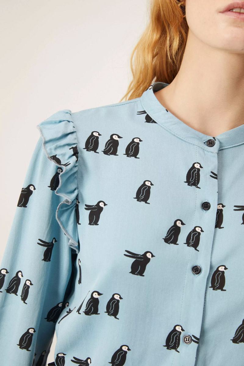 Penguin Blouse Γαλάζιο Πουκάμισο με Πιγκουίνους Compania Fantastica