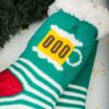 Πράσινες Ριγέ Γυναικείες Χειμωνιάτικες Κάλτσες με Γούνα Fluffy Μπύρα