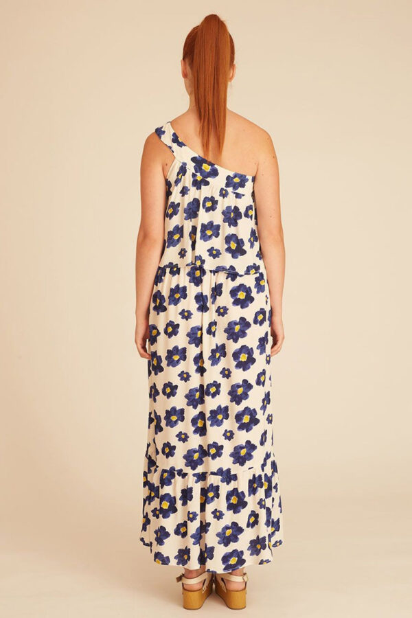 Blue Flowers Maxi Dress Μακρύ Φόρεμα με Ώμο PepaLoves