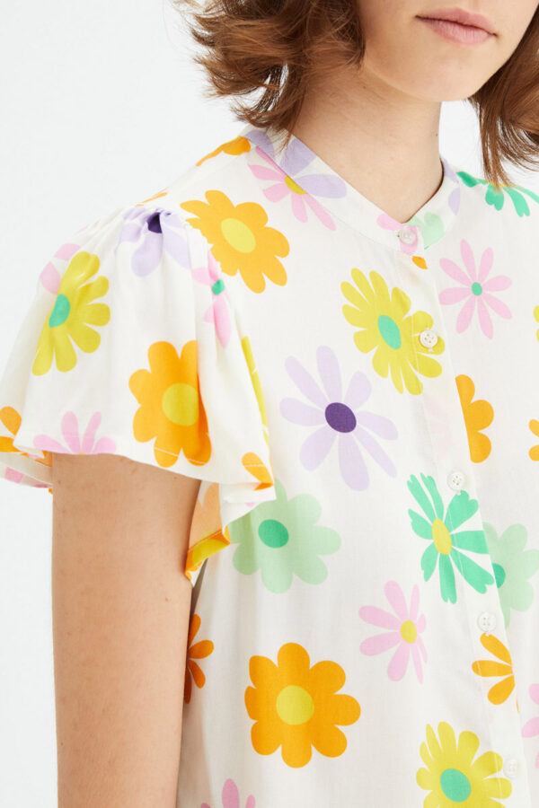 Floral Print Shirt Mandarin Collar Κοντομάνικο Πουκάμισο Compania Fantastica