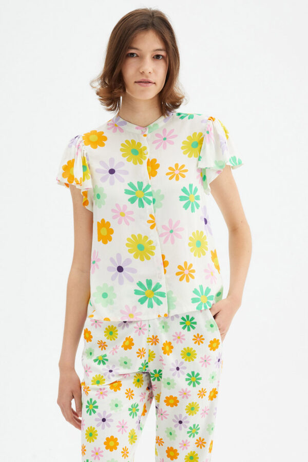 Floral Print Shirt Mandarin Collar Κοντομάνικο Πουκάμισο Compania Fantastica