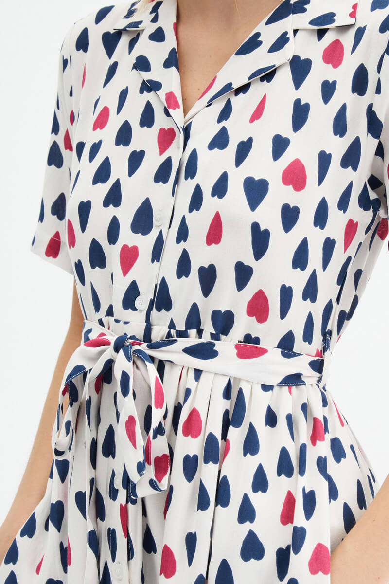 Heart Print Midi Shirt Dress Σεμιζιέ Φόρεμα Compania Fantastica
