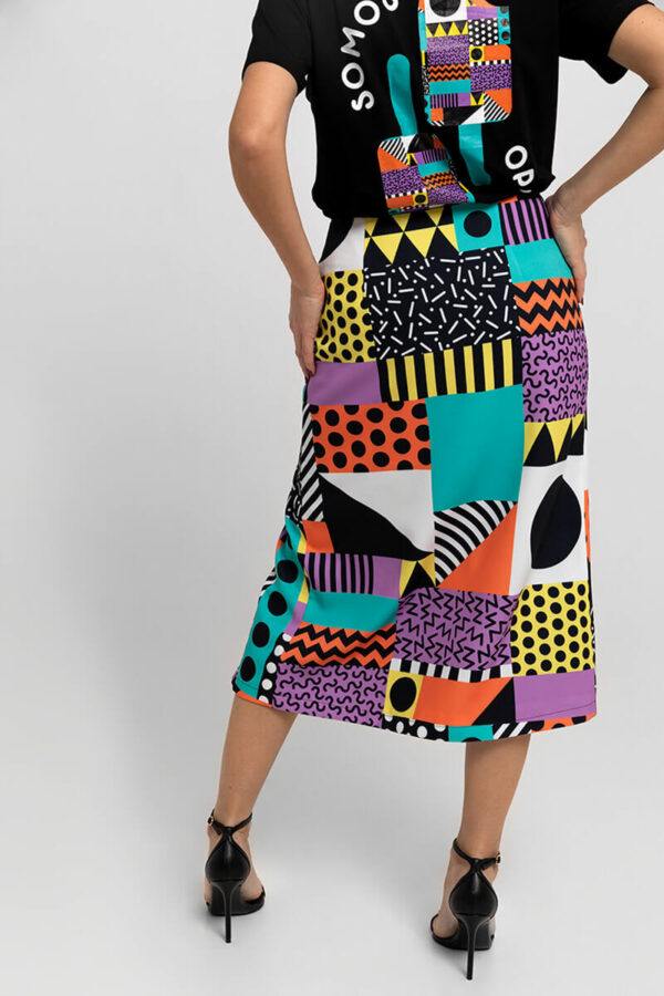 Memphis Time Midi Zip Skirt Φούστα Με Άνοιγμα Φερμουάρ Lolina