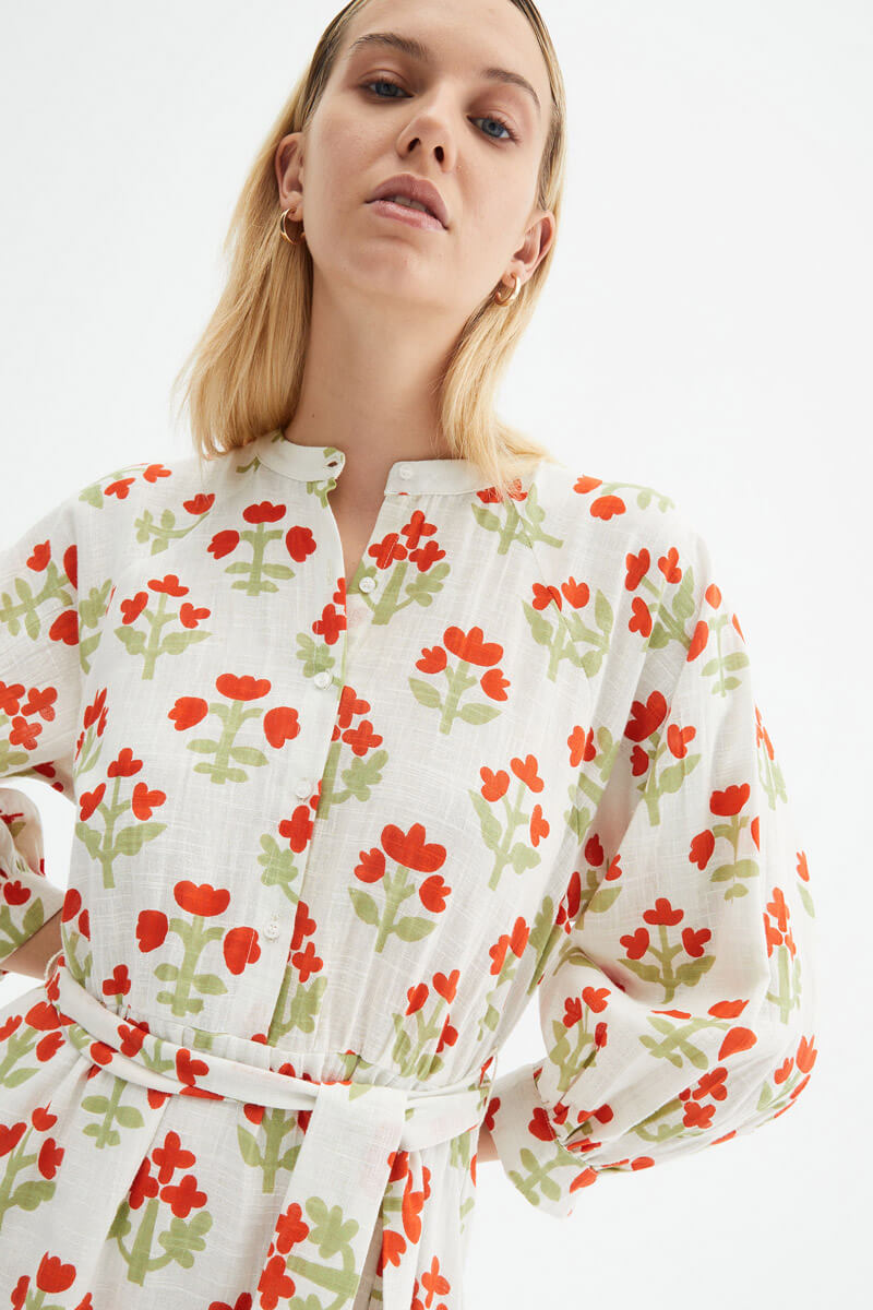 Paisley Flower Midi Dress Φλοράλ Φόρεμα Με Ζώνη Compania Fantastica