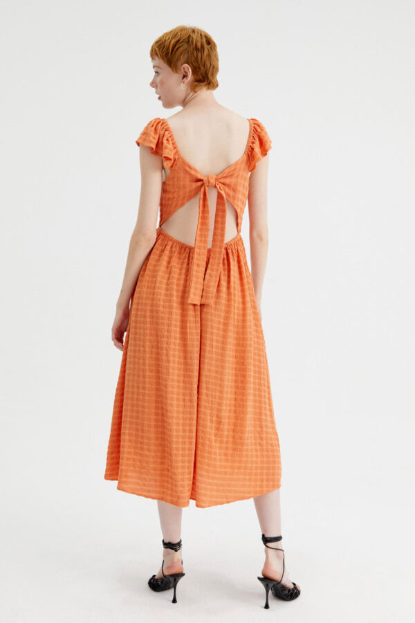 Orange Crinkled Midi Dress Φόρεμα Με Ανοιχτή Πλάτη Compania Fantastica