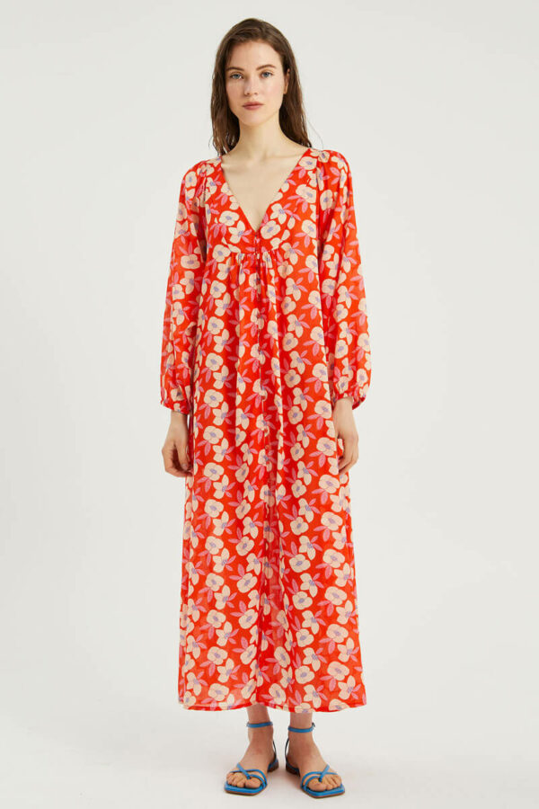 Orange Floral Midi Dress Tunic Φόρεμα Compania Fantastica