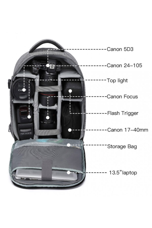 Γκρι Camera Backpack Τσάντα Πλάτης Αδιάβροχη