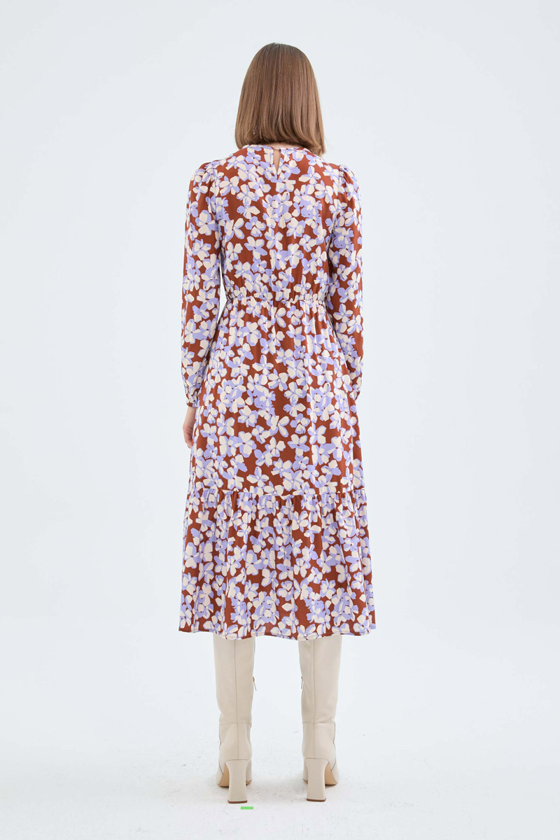 Floral Print Midi Dress Μακρυμάνικο Φόρεμα Με Βολάν Compania Fantastica