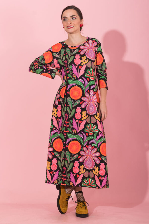 Black Multi Floral Amelia Dress Φούτερ Φόρεμα με Ζώνη Petit Boutik