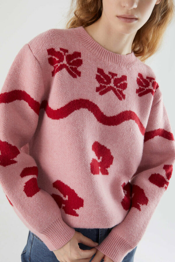 Pink Red Bows Sweater Πλεκτό Πουλόβερ Compania Fantastica