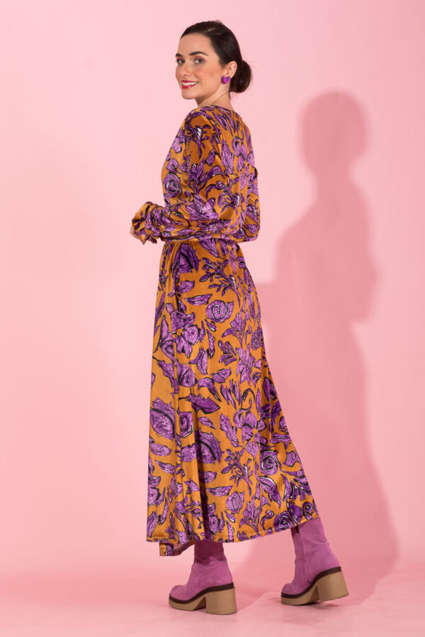 Caramel Purple Floral Wrap Dress Κρουαζέ Φόρεμα Βελούδινο Petit Boutik