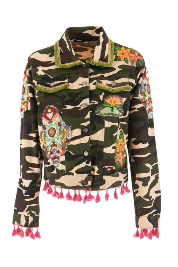 Camouflage Jacket Κοντό Παραλλαγή Μπουφάν Κεντημένο Με Χάντρες Alex Max