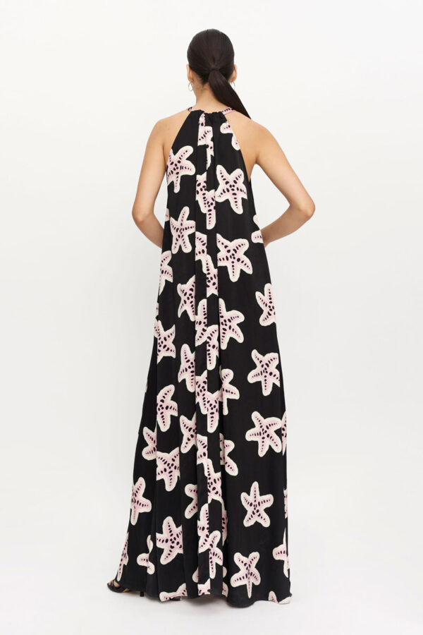 Estrella Μαύρο Maxi Φόρεμα Με Αστερίες Halter Dress Compania Fantastica