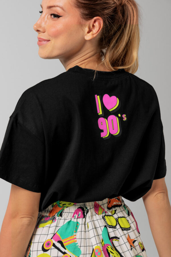 I Love 90's T-Shirt Μαύρη Μπλούζα Κοντομάνικη Lolina