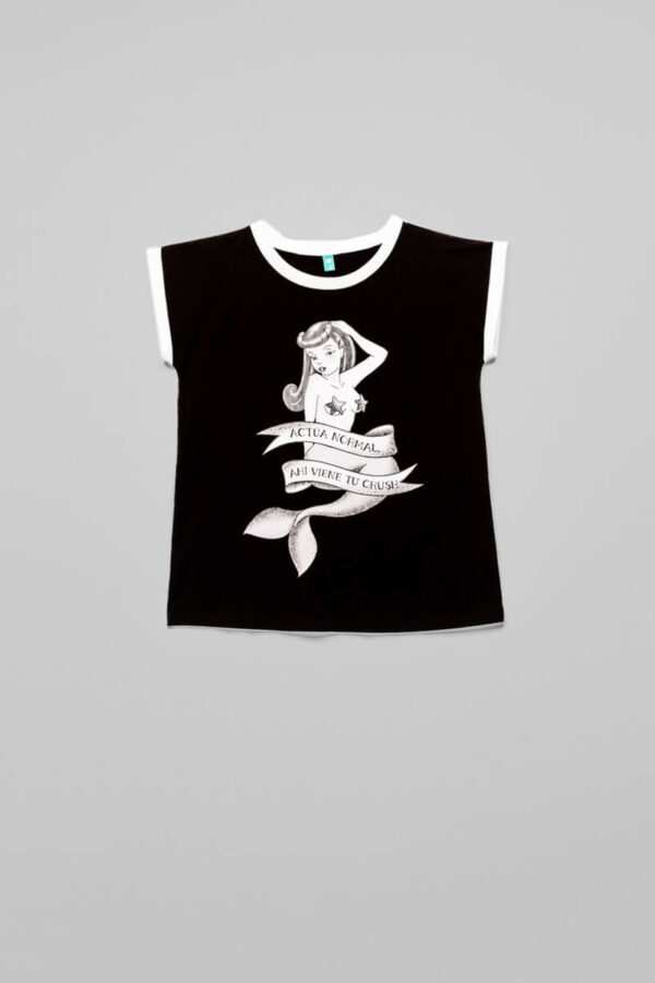 La Vida Pirata T-Shirt Μαύρη Μπλούζα Κοντομάνικη Lolina