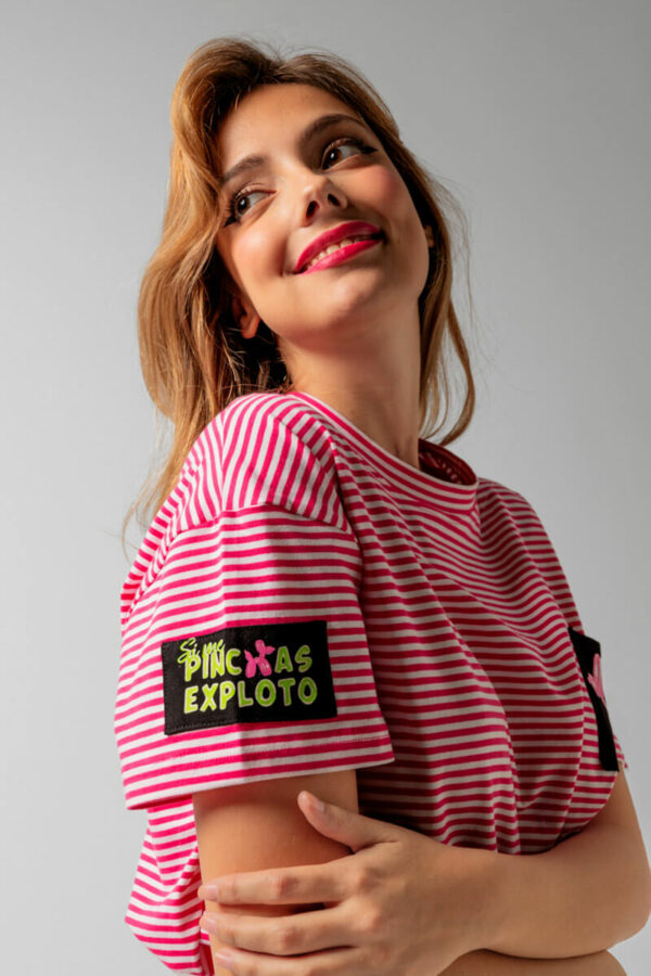 Si Me Pinchas Exploto T-Shirt Ριγέ Ροζ Μπλούζα Κοντομάνικη Lolina