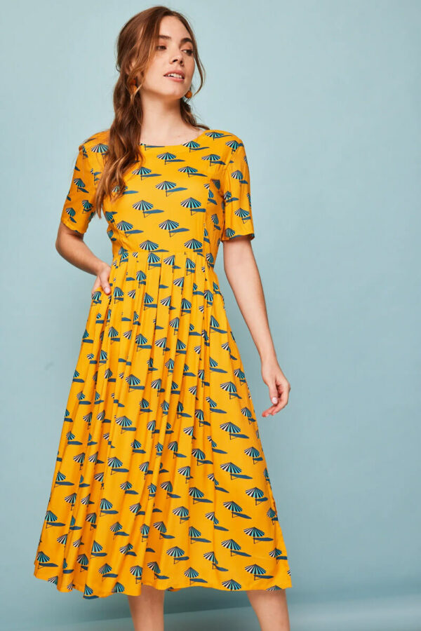 Verano Summer Ώχρα Midi Φόρεμα Με Ανοιχτή Πλάτη Smile