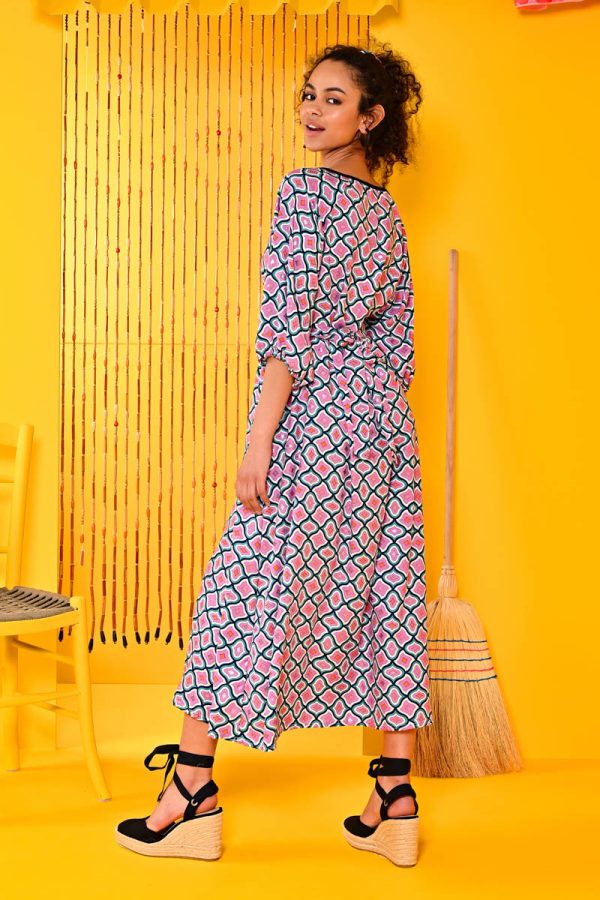 Alice Dress Geometric Foil Μοβ Φόρεμα με Ζώνη & Τσέπες Petit Boutik