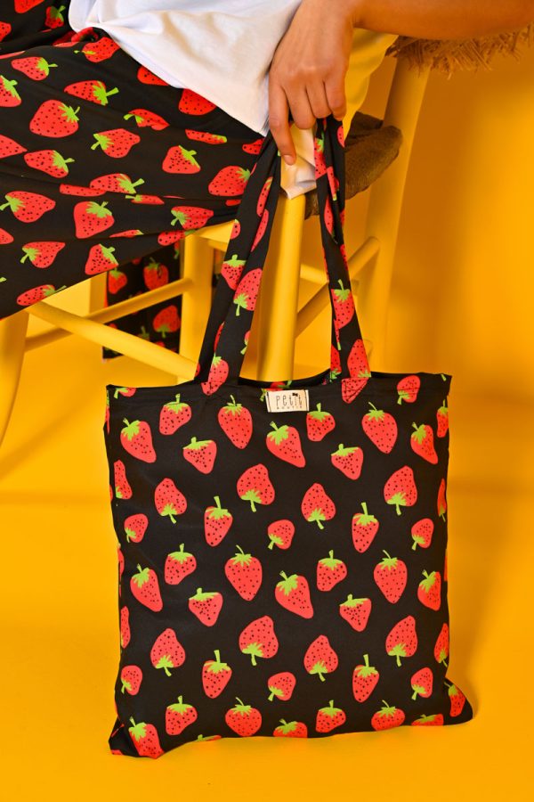 Black Strawberries Shopping Bag Petit Boutik
