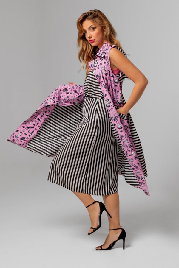 La Vida Pirata Ροζ Dress Αμάνικο Midi Φόρεμα Με Γιακά Και Ζώνη Lolina