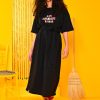 Reina T-shirt Dress "Λίγο Καλοκαίρι Ακόμα" Μαύρο Κοντομάνικο Φόρεμα με Τσέπες & Ζώνη Petit Boutik