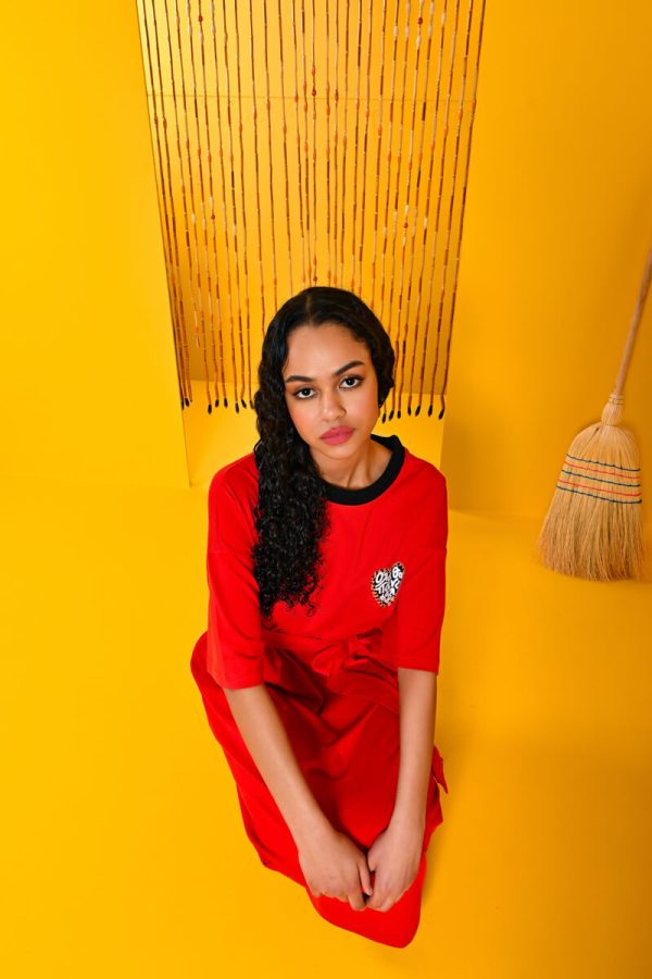 Reina T-shirt Dress "Όλα θα πάνε καλά" Κόκκινο Κοντομάνικο Φόρεμα με Τσέπες & Ζώνη Petit Boutik