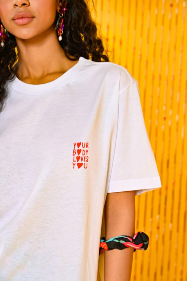 T-shirt Blouse "Your Body Loves You" Άσπρο Κοντομάνικο Μπλουζάκι Petit Boutik
