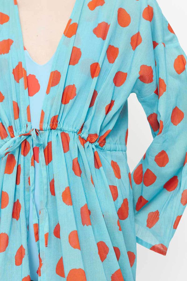 Blue Polka Dots Kimono Με Ζώνη Compania Fantastica