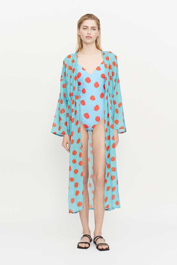 Blue Polka Dots Kimono Με Ζώνη Compania Fantastica
